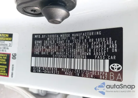 2015 Toyota Corolla Le Eco Plus из США, поврежденный, VIN 5YFBPRHE1FP200246